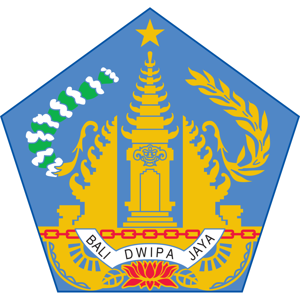 Grb provincije Bali, pentagon sa hramskim oltarom, zvezdom i natpisom Bali Dwipa Jaya