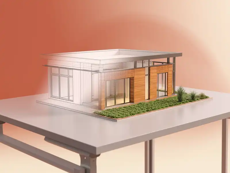 Konceptualni model kuće sa žičanom geometrijom i završenim materijalima