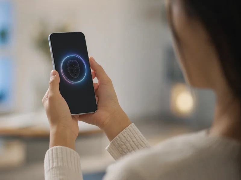 Ruke drže telefon radi prepoznavanja lica