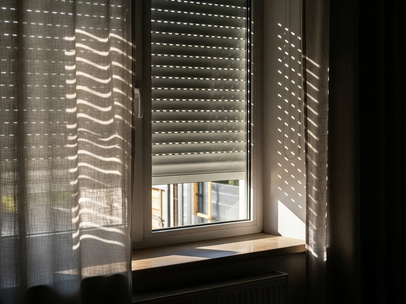 Spuštene roletne na prozoru zaustavljaju letnje sunce, u sobi prijatna hladovina