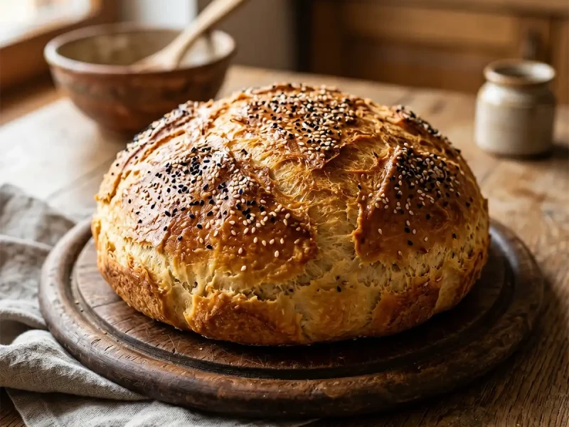 Domaća pogača zlatne kore na drvenoj dasci